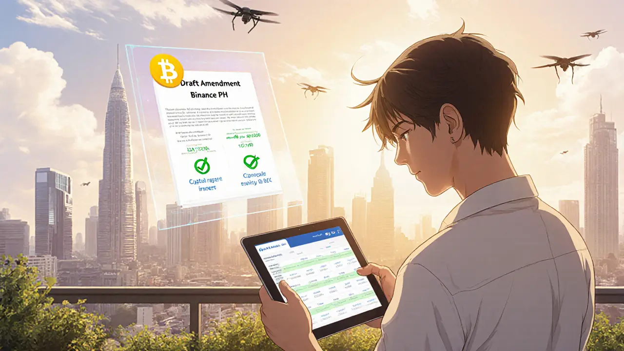 Trader happily uses a licensed crypto exchange on a tablet in a sunny rooftop garden.