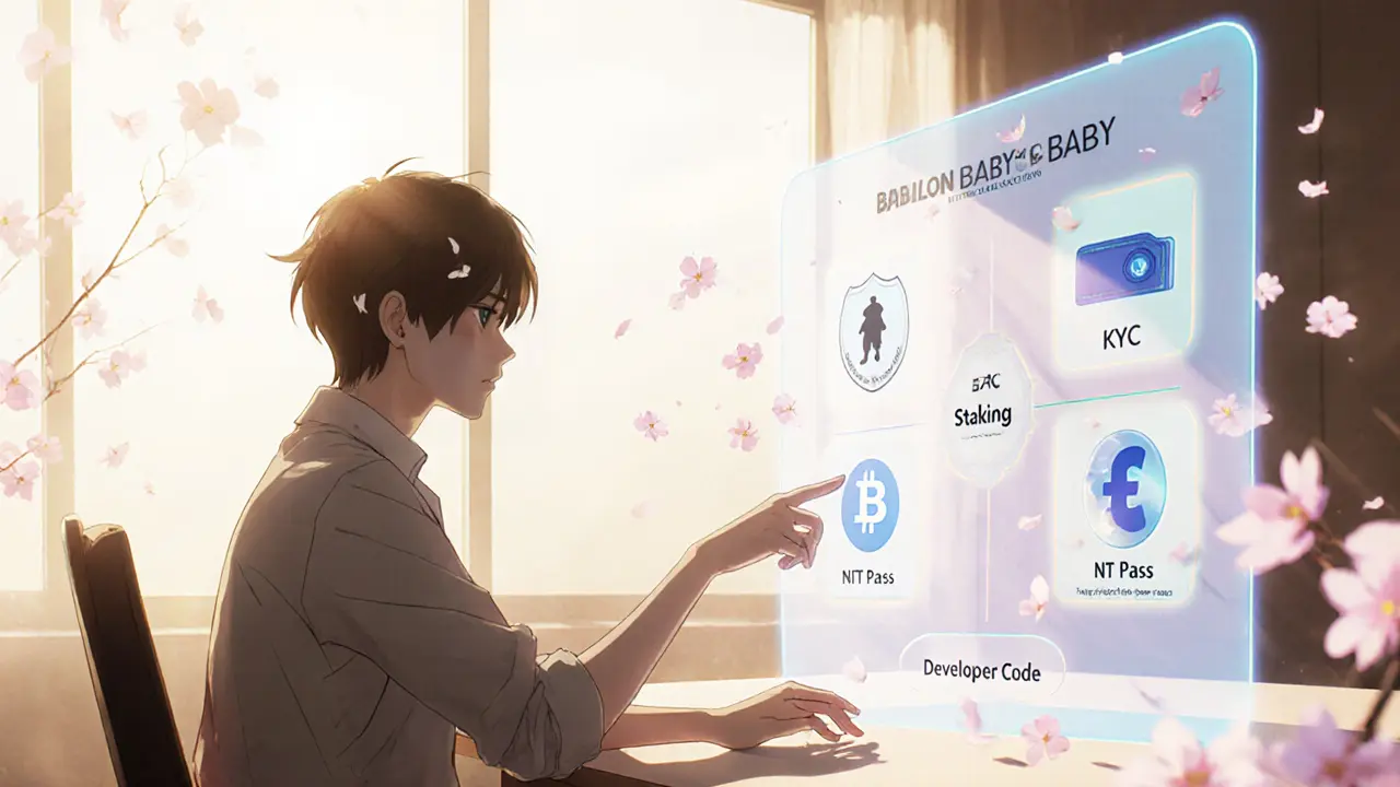 User completing the Babylon BABY airdrop claim steps at a futuristic holographic portal.