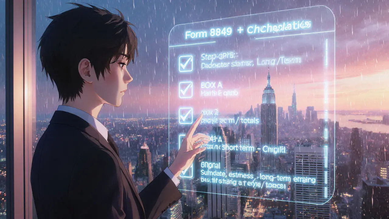 CPA checking a transparent checklist of tax steps at dusk.
