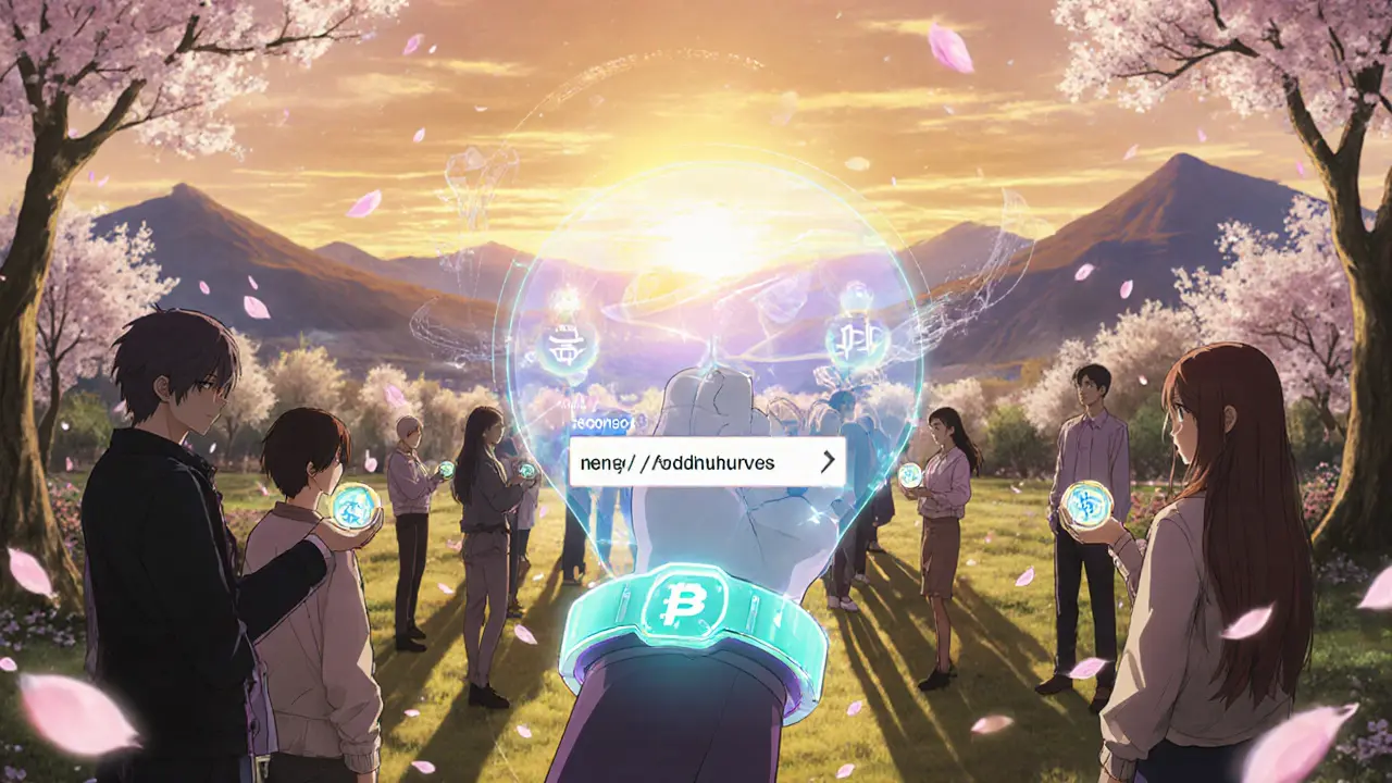Holographic blockchain explorer confirming receipt of PND tokens at sunrise.