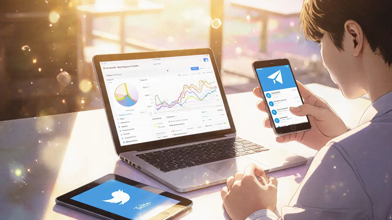 User completing social media tasks for the PandaSwap airdrop on multiple devices.