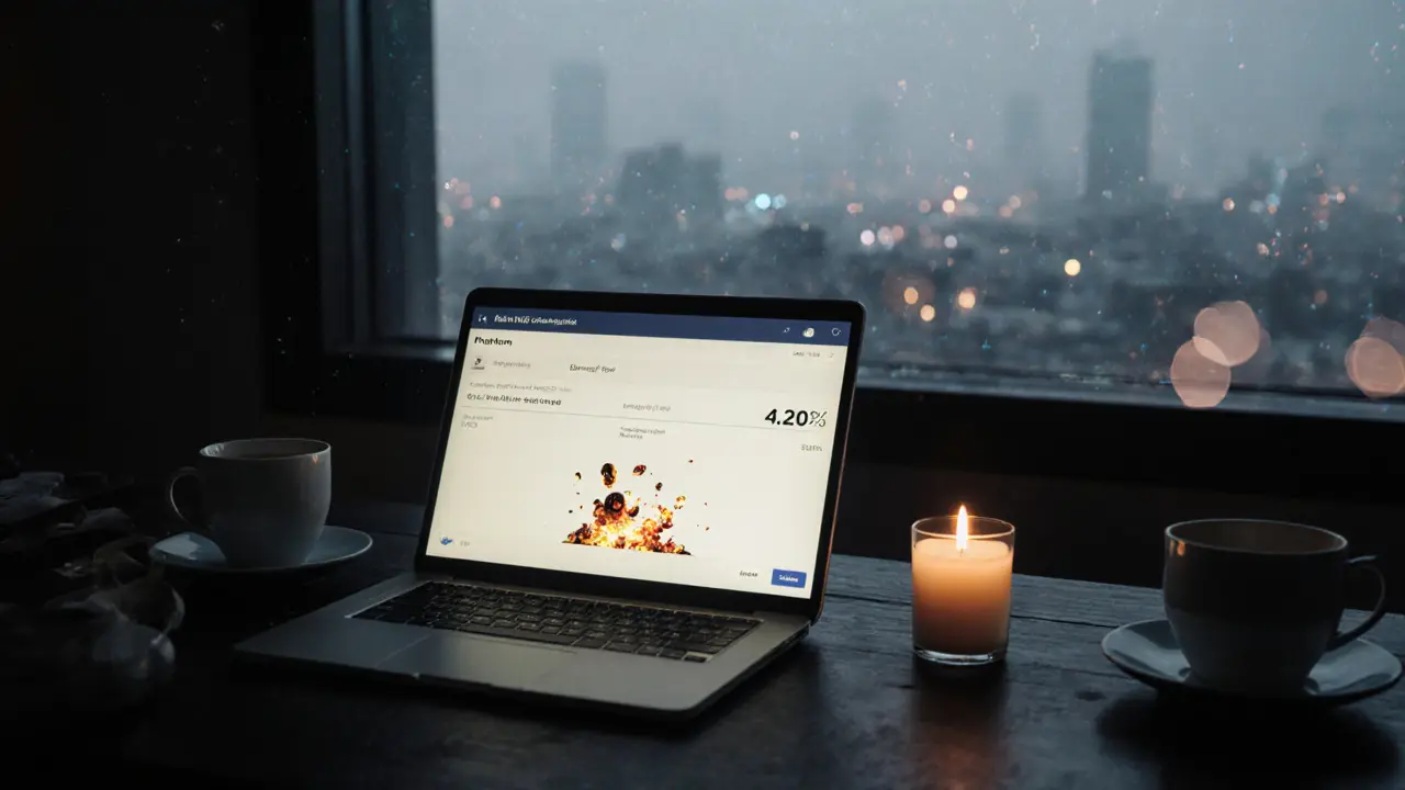 A Phantom wallet screen showing BURN tokens burning, with a candle and coffee cups on a dark desk, city fading in the window.