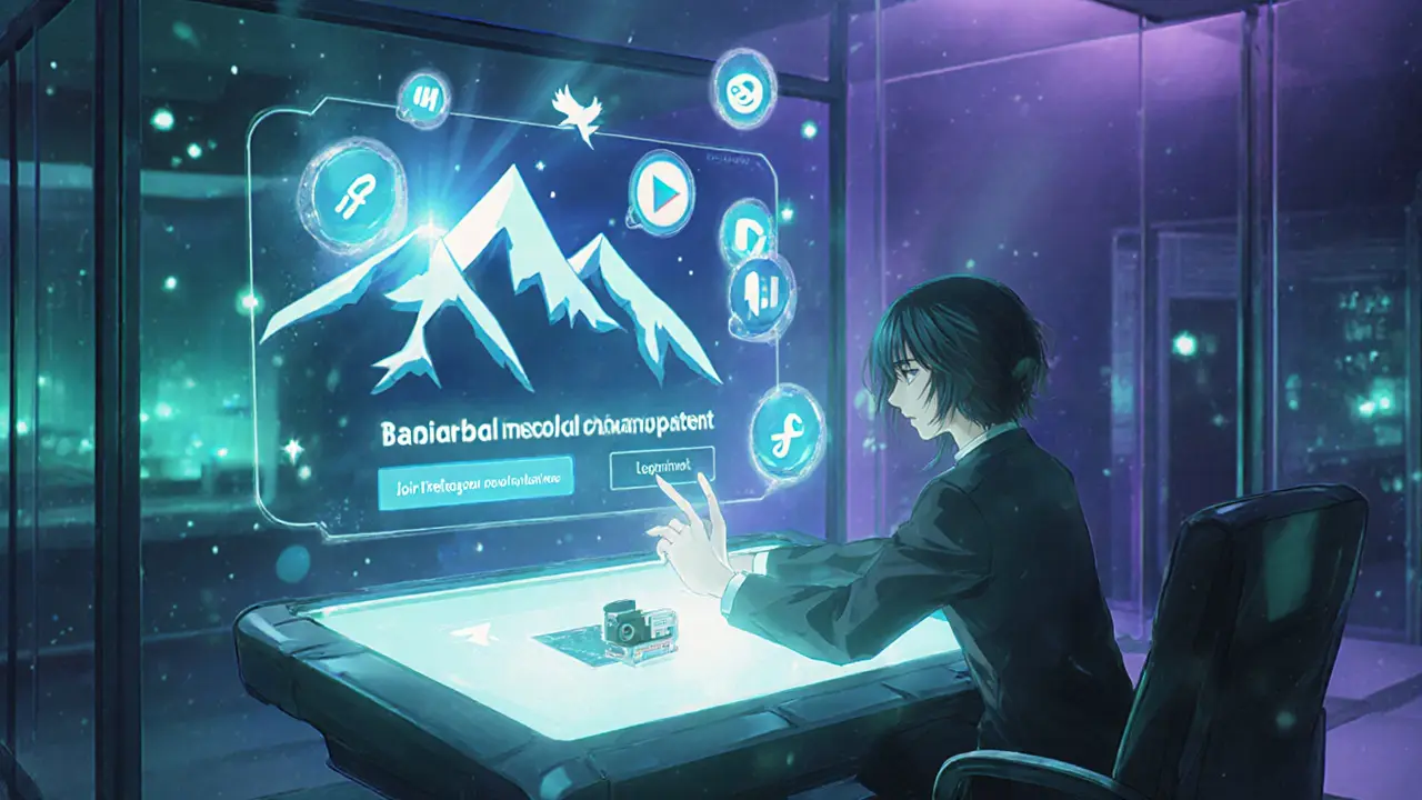 Character interacts with holographic console for deposit and social tasks.