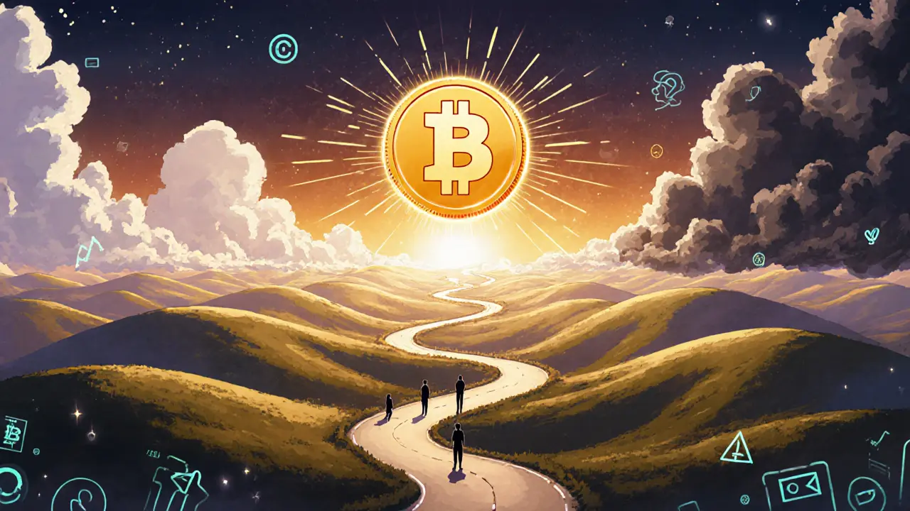 Anime landscape showing a rising BETS token sun over graphs, indicating future outlook.