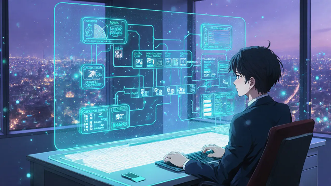 Futuristic control room visualizing NFT aggregator data pipeline.