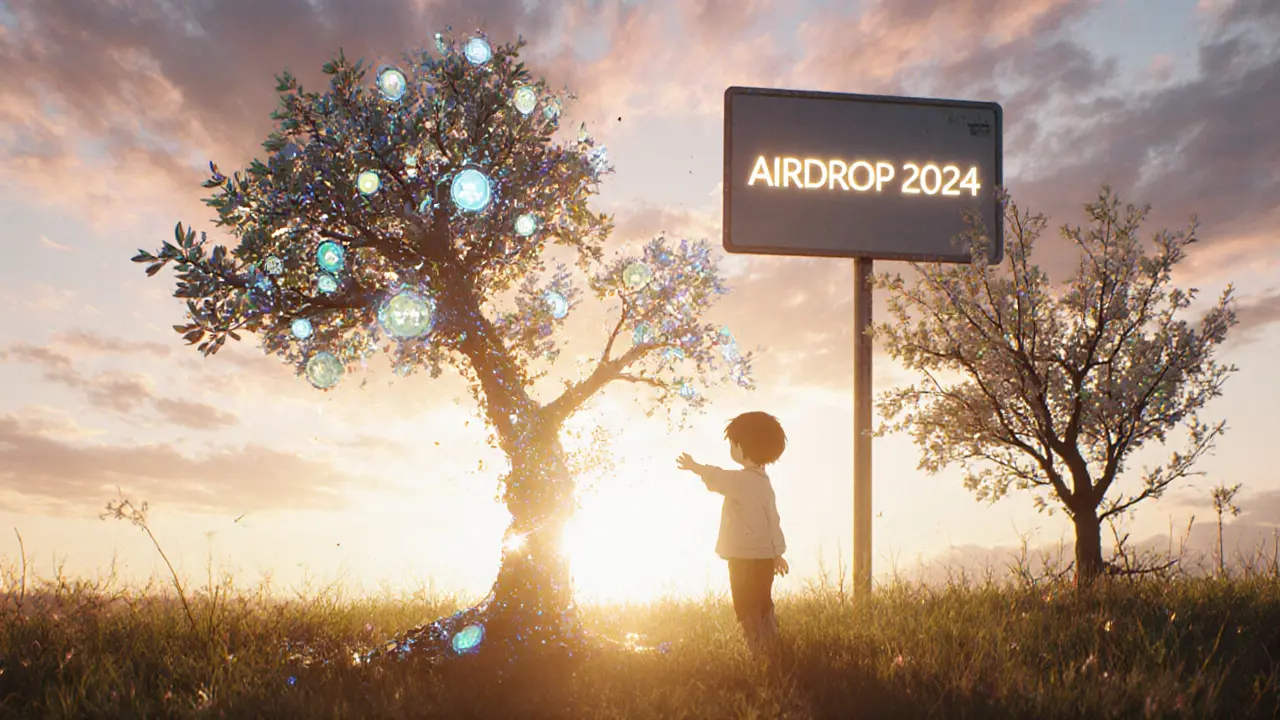 A child reaching for a dissolving AI tree hologram while other real AI projects bloom in the background.