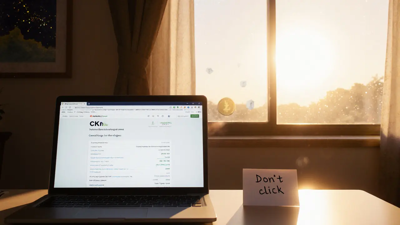 A quiet desk with a CKN preview page and a note saying &#039;Don’t click&#039; as real projects glow in the distance.
