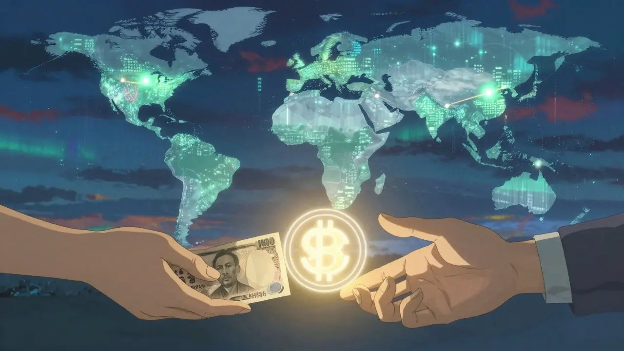 Two hands reaching across a digital divide with an SEC seal glowing between them, symbolizing regulated crypto access.
