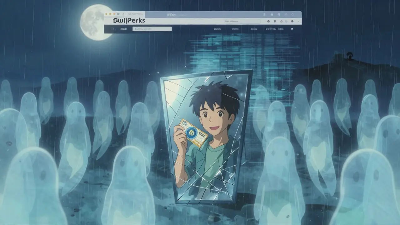 Thousands of ghostly BLP tokens floating in a digital void, with a cracked mirror reflecting a past promise.