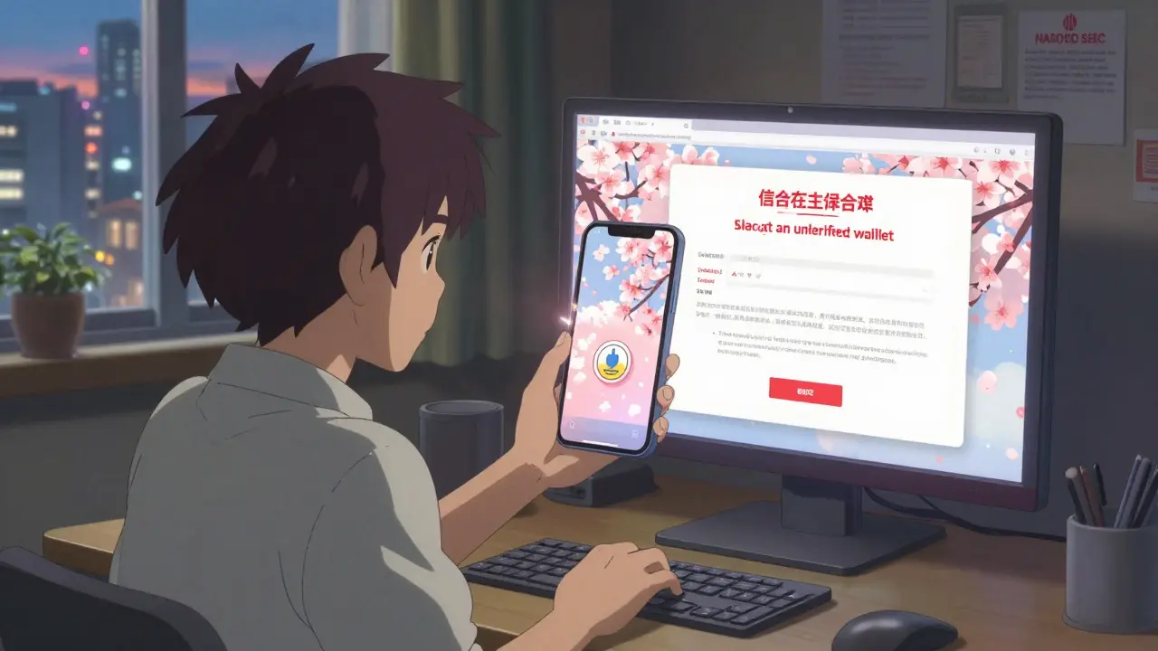 A user unlocking an AI assistant with a utility token, as a compliance smart contract blocks an unverified transfer.