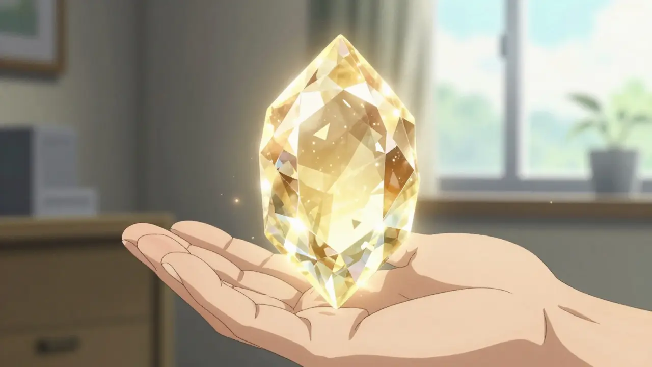 A glowing fragmented digital gemstone floating over a hand, symbolizing fractional NFTs.