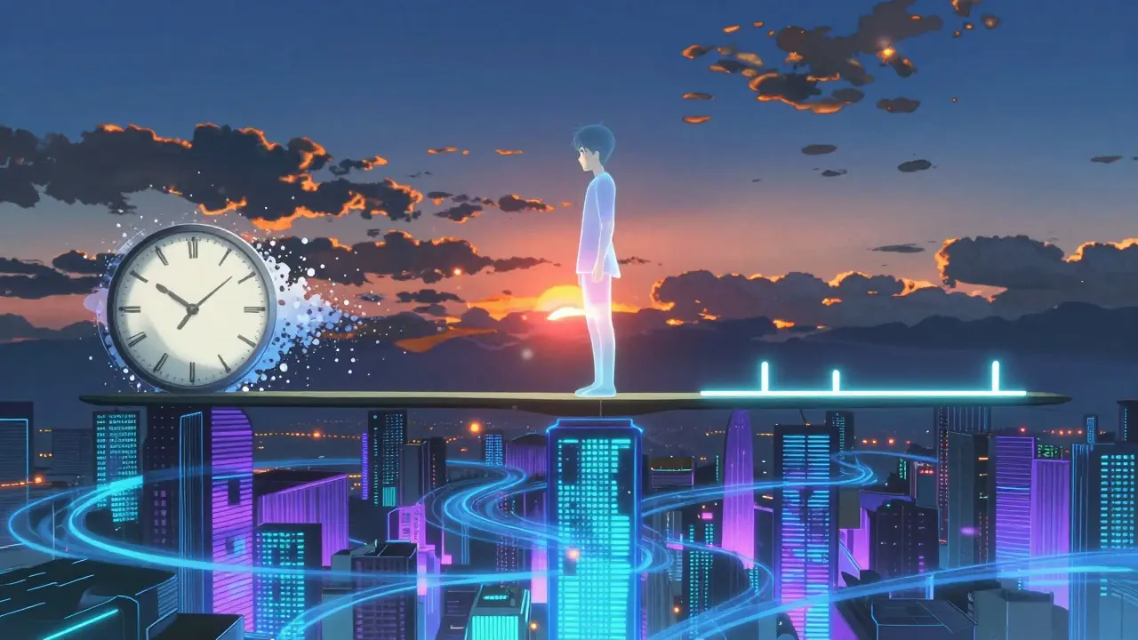 Anime style: Abstract visualization of time vs threshold rebalancing methods over digital data.