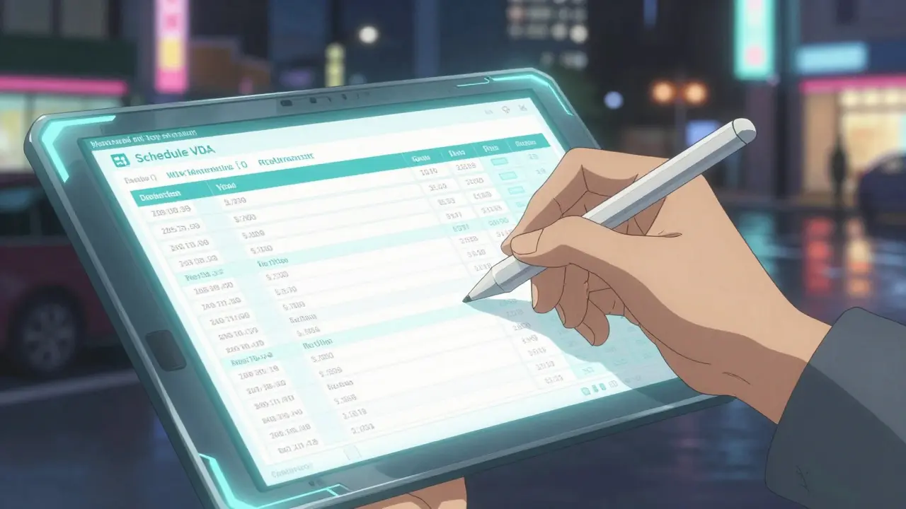 Close up of digital tax records on glowing screen