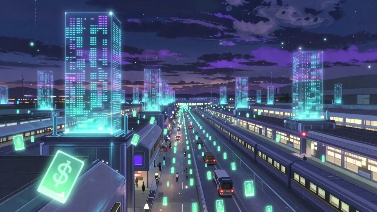 Digital visualization of the Bitcoin mempool with data packets waiting for confirmation.