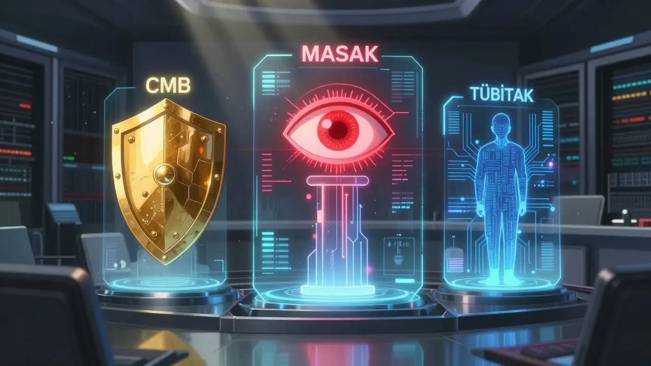 Anime depiction of regulatory bodies overseeing crypto transactions