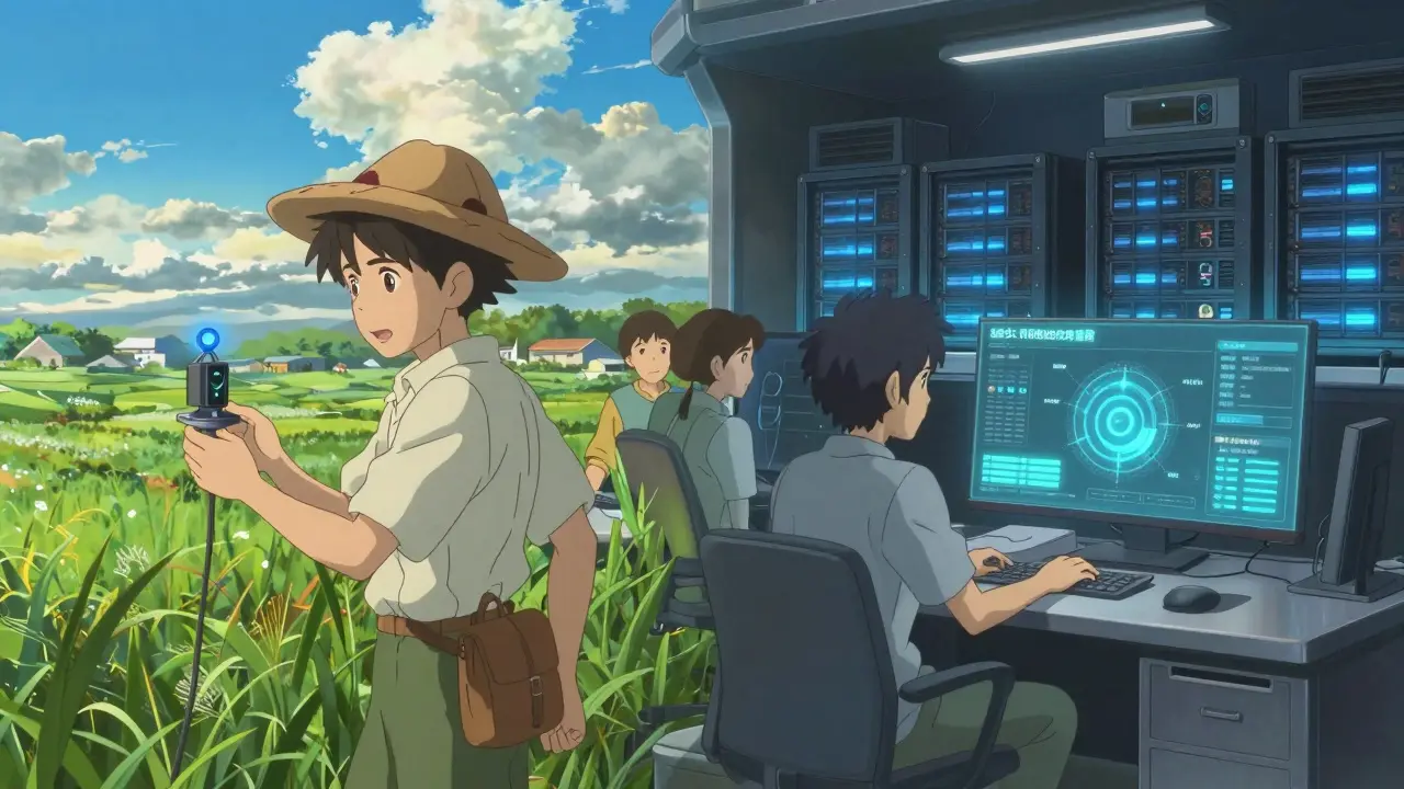 Anime style: Farmer and urban user contributing to decentralized network
