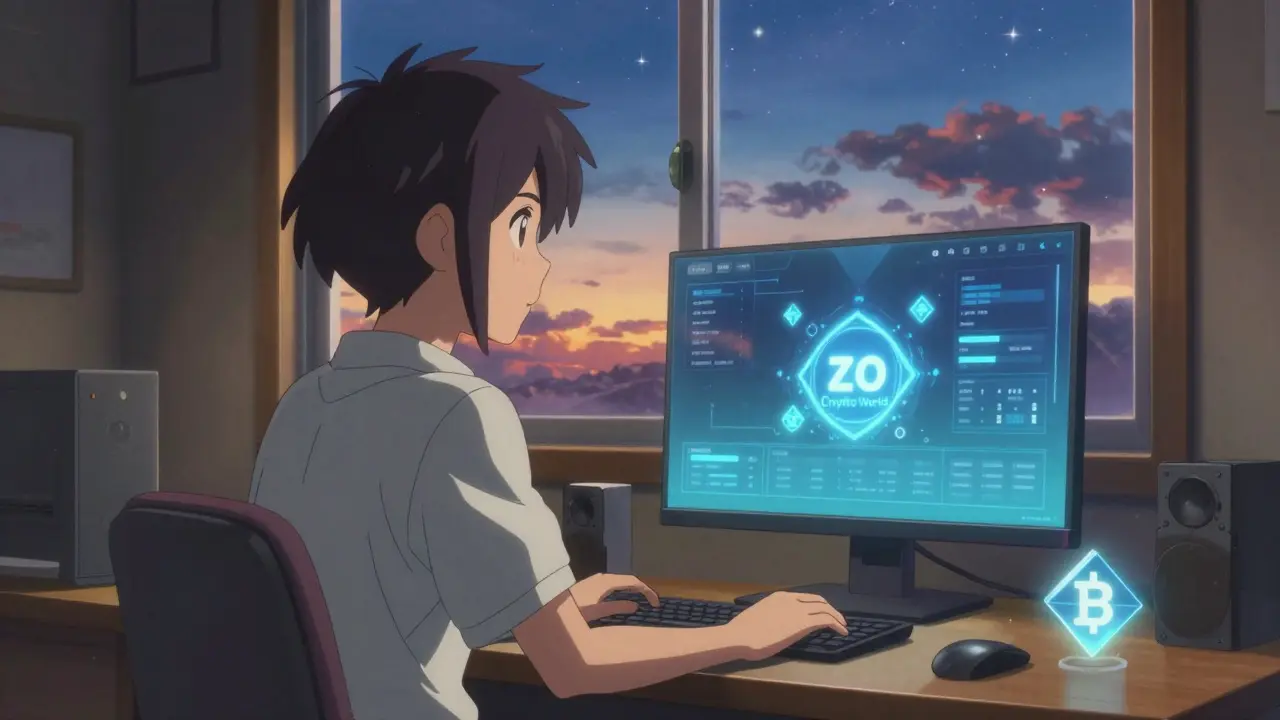 Young gamer viewing ZOO Crypto World interface in a sunlit room