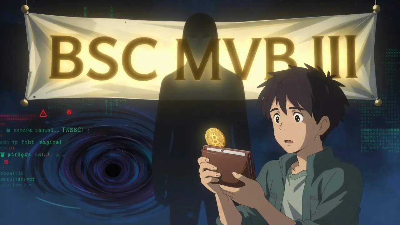 Anime depiction of a crypto scam trap with a fake airdrop offer and shadowy figure