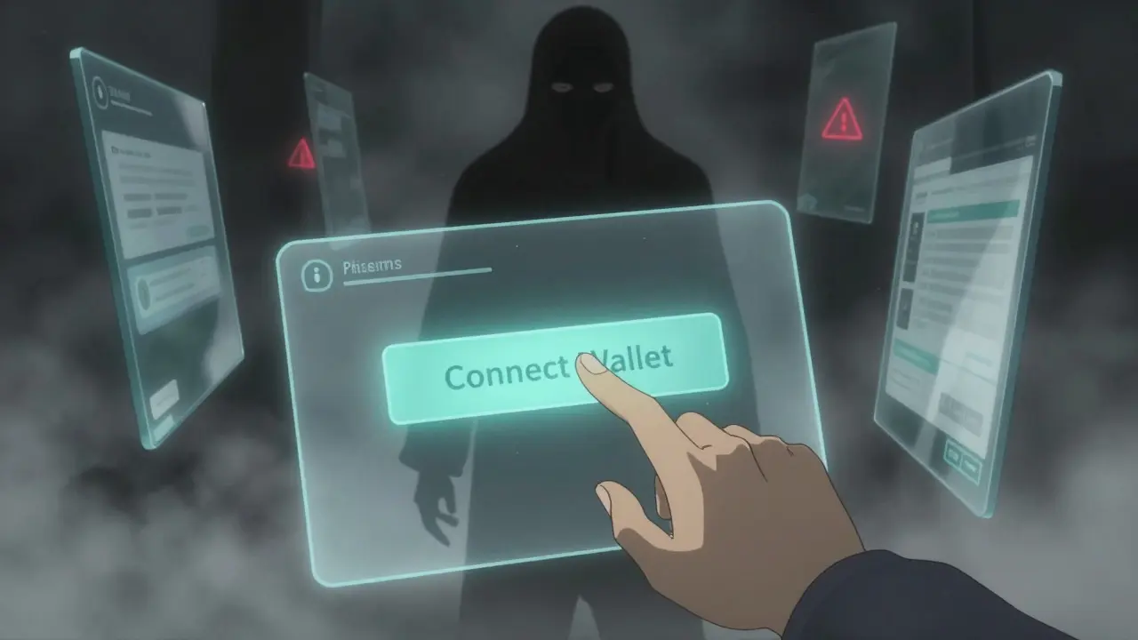 Anime illustration of a crypto phishing scam threat lurking online