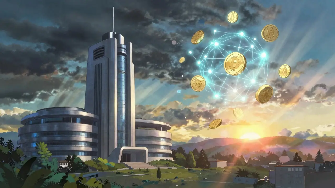 Conceptual art showing regulatory tension vs crypto future in Ecuador