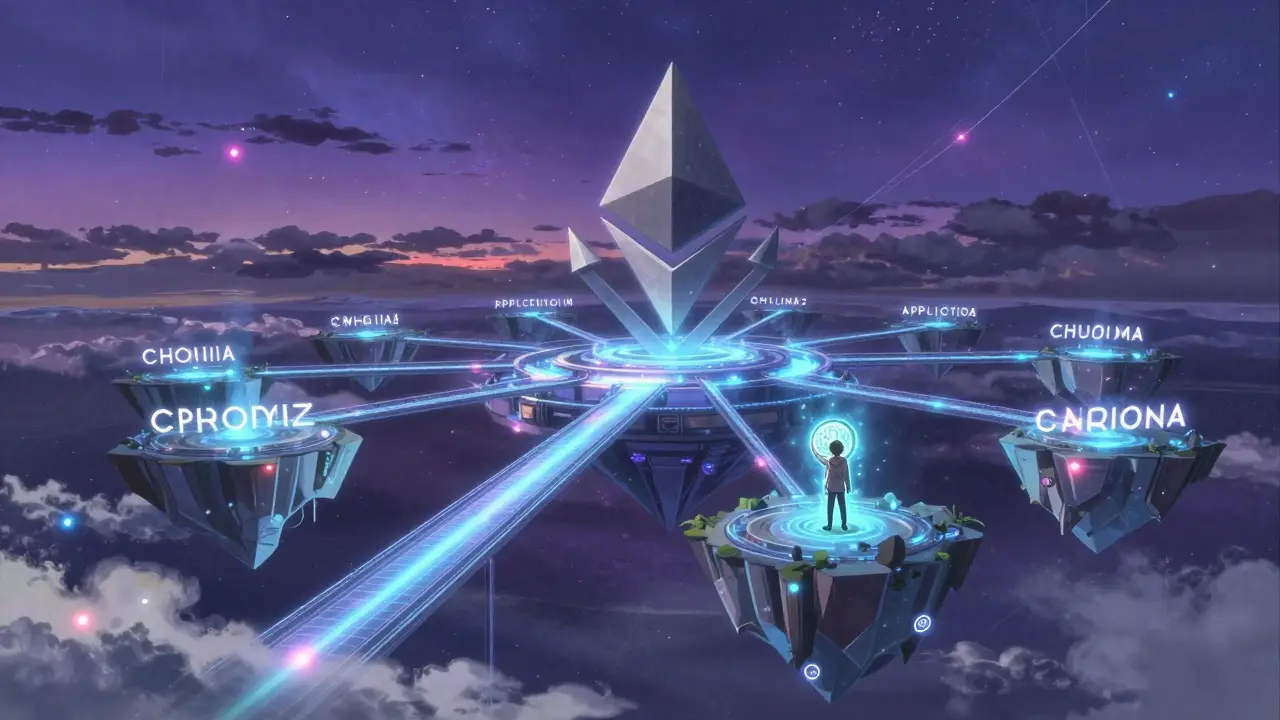 Floating application chains connected to an Ethereum anchor in space