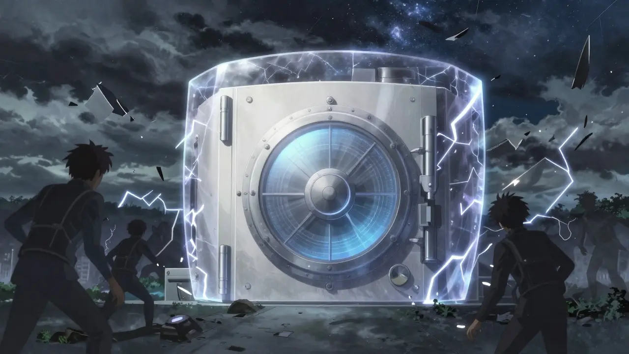 Secure digital vault protected by a shield against a stormy cyber landscape
