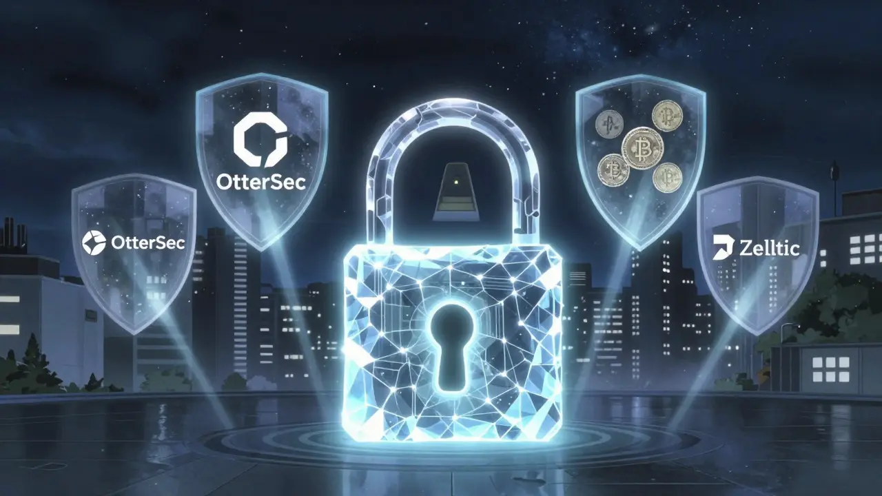 Anime illustration of digital security shields protecting crypto assets at night