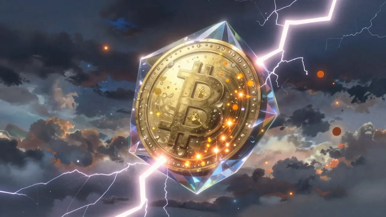 Fragile glass tower in a stormy sky representing crypto volatility in anime style