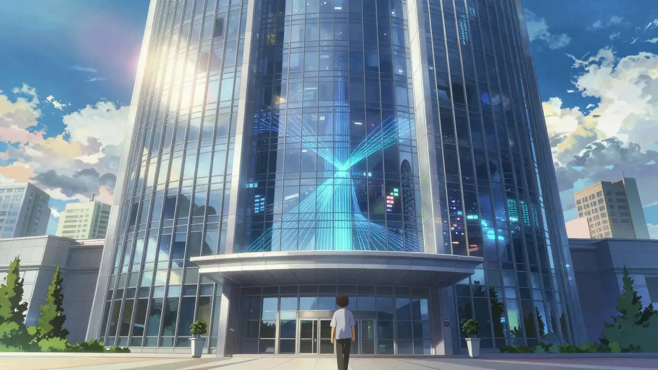 Makoto Shinkai style illustration of AIFC building in Astana with clouds