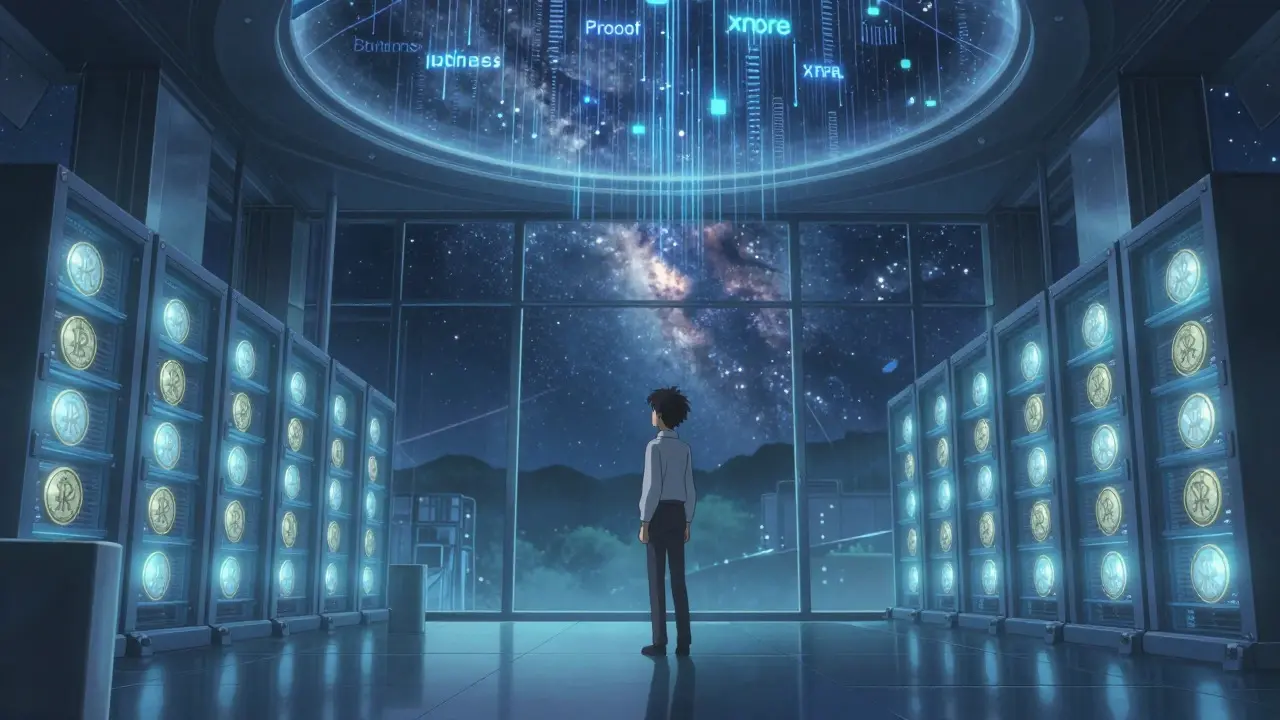 Secure vault with glowing XRP reserves under a starry sky representing proof of reserves
